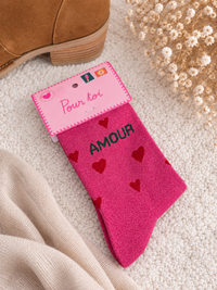 Chaussette à paillettes Amour et cœur rose