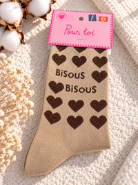 Chaussette à paillette beige bisous