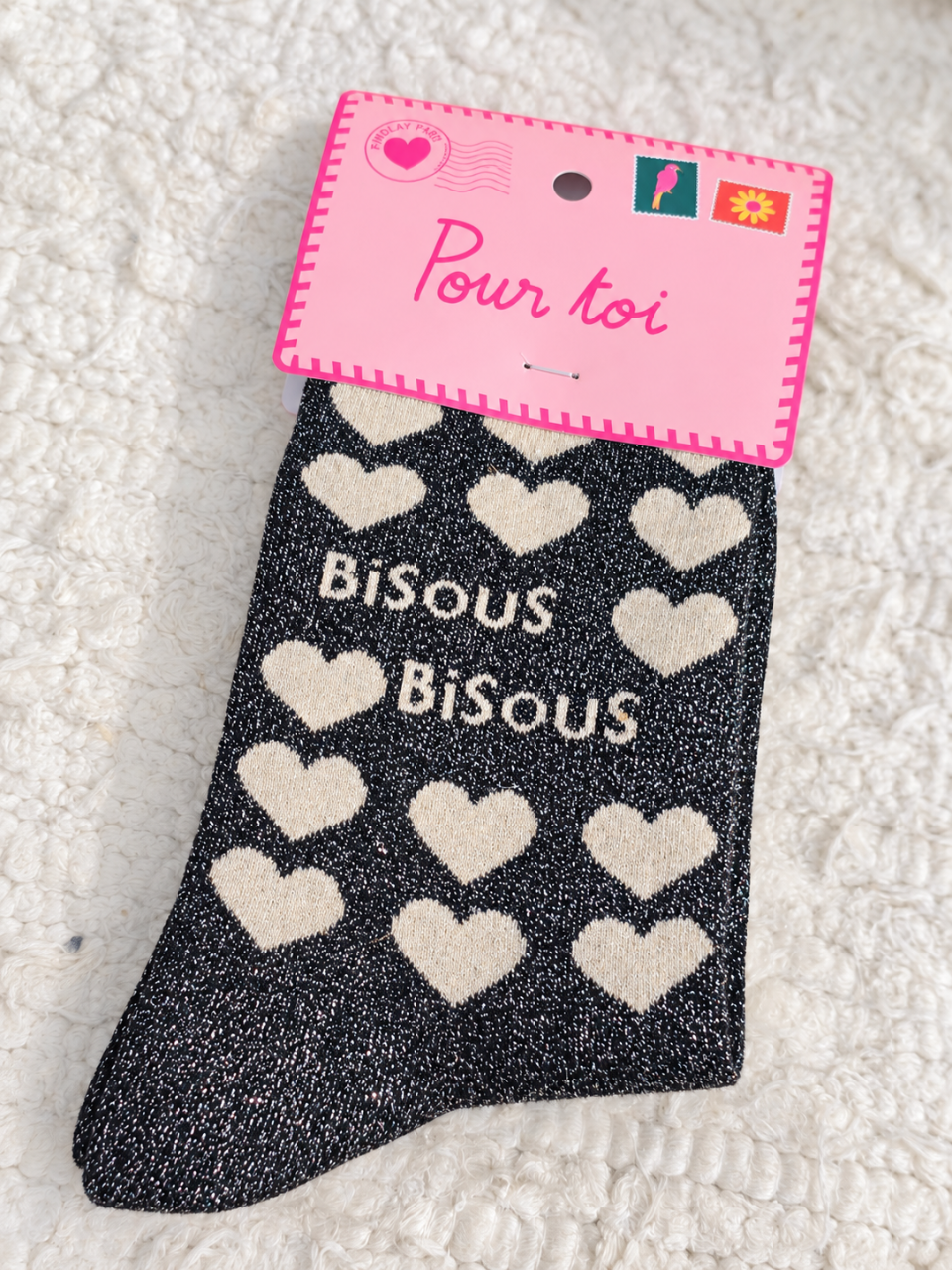 Chaussette à paillette gris bisous