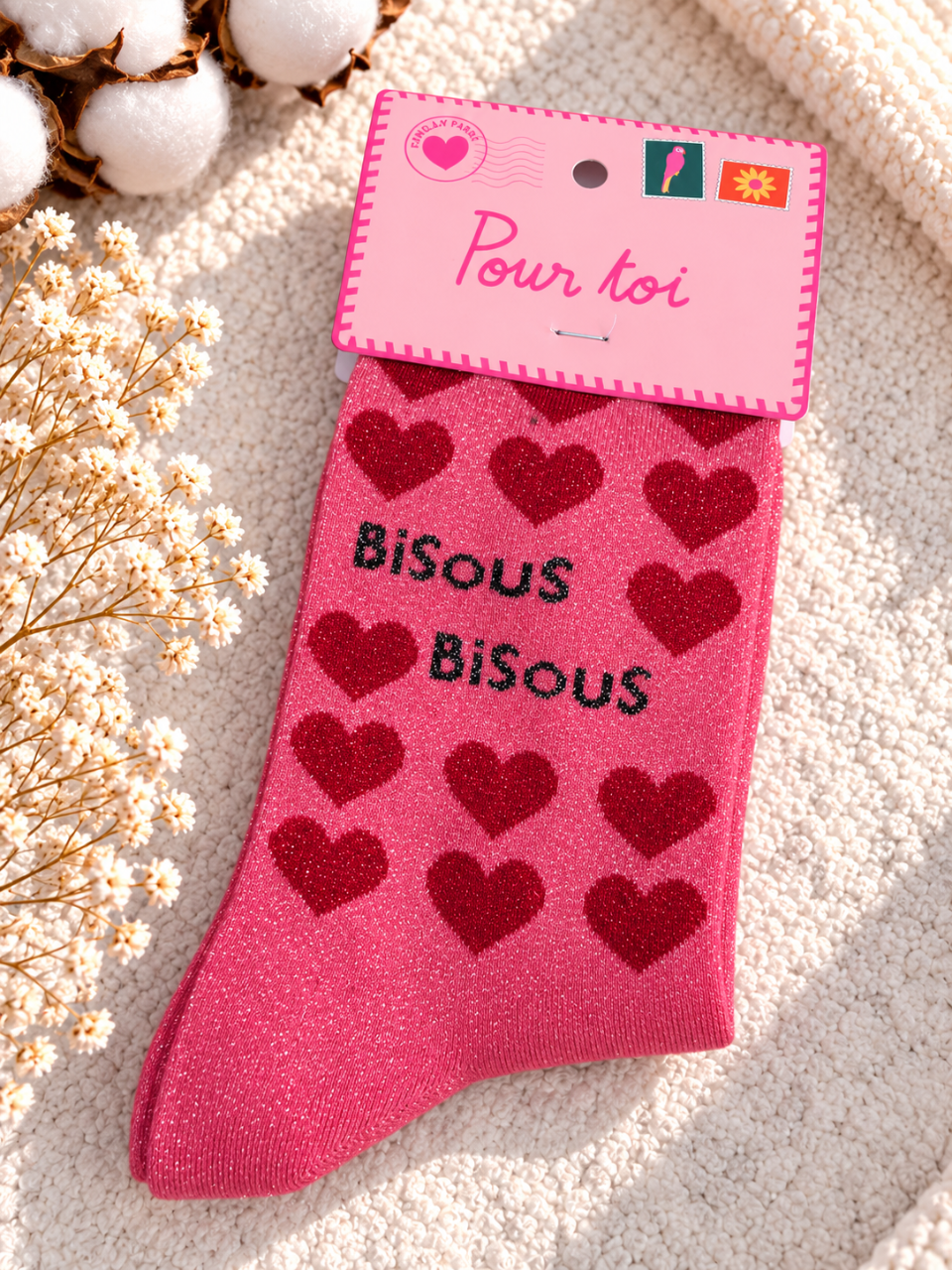 Chaussette à paillette rose