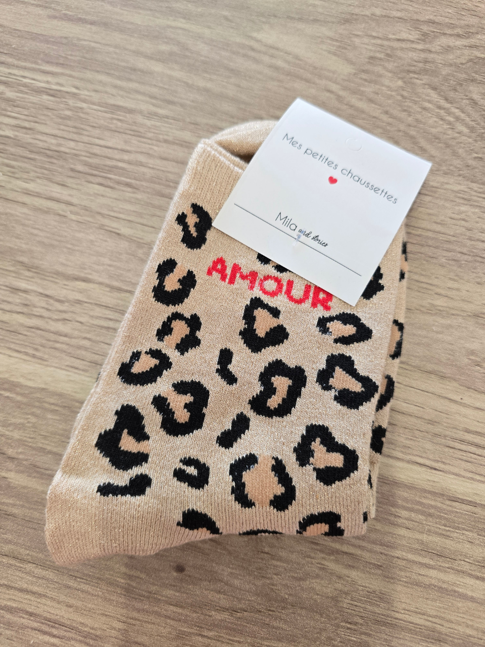 Chaussettes léopard pailletées « Amour »