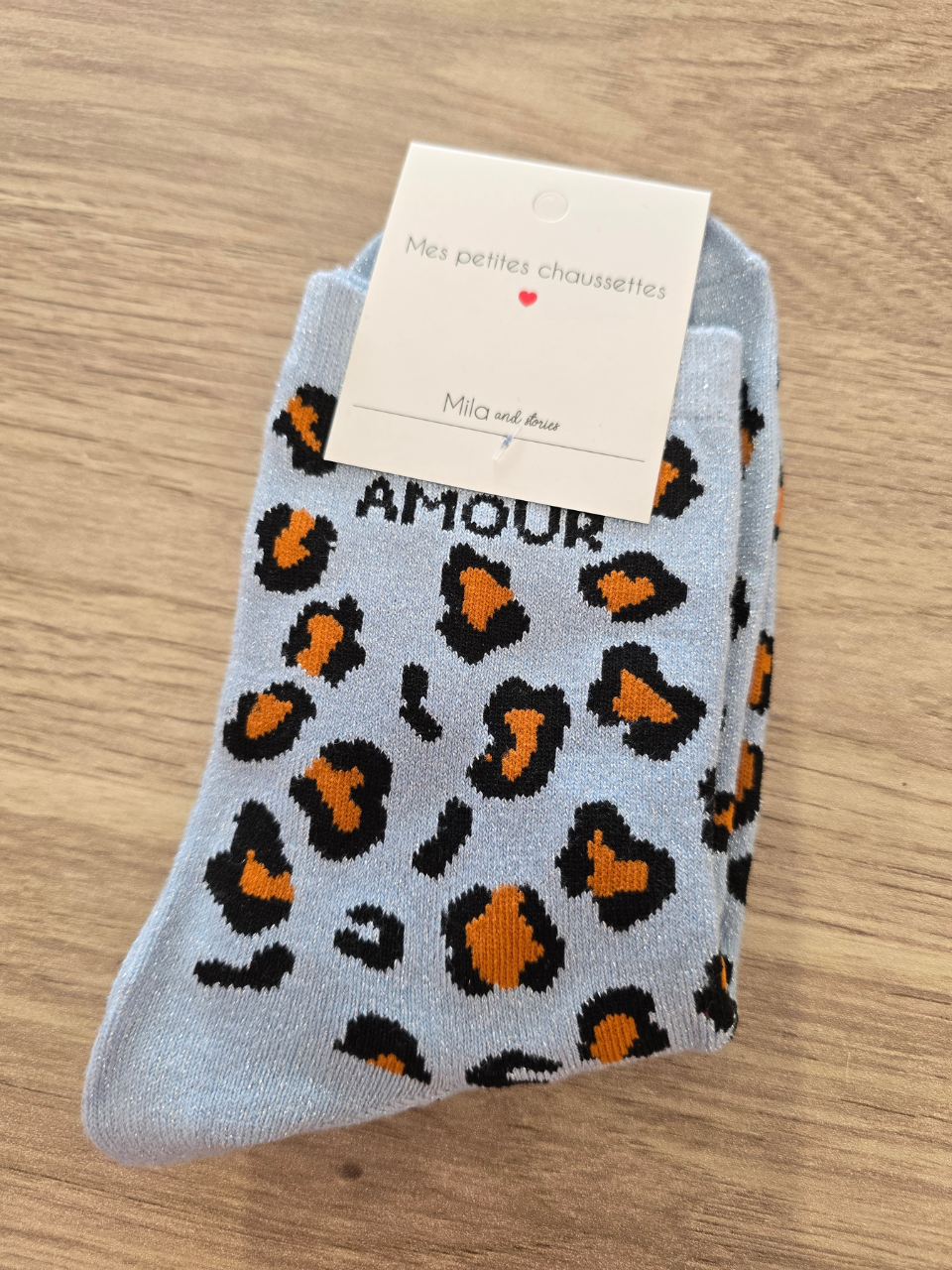Chaussettes léopard pailletées « Amour »