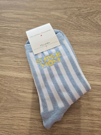 Chaussettes rayées pailletées « Super MOM »
