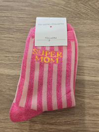 Chaussettes rayées pailletées « Super MOM »