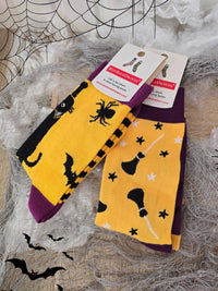 Chaussettes Halloween femme – Chat noir ou sorcière – Taille unique 36-40