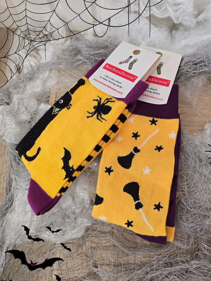 Chaussettes Halloween femme – Chat noir ou sorcière – Taille unique 36-40