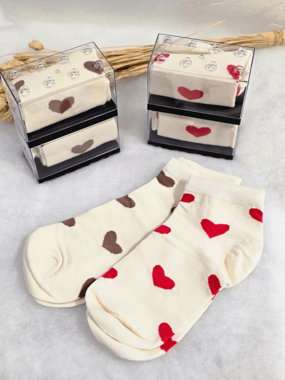 Chaussettes courtes cœur femme – Rouge ou choco