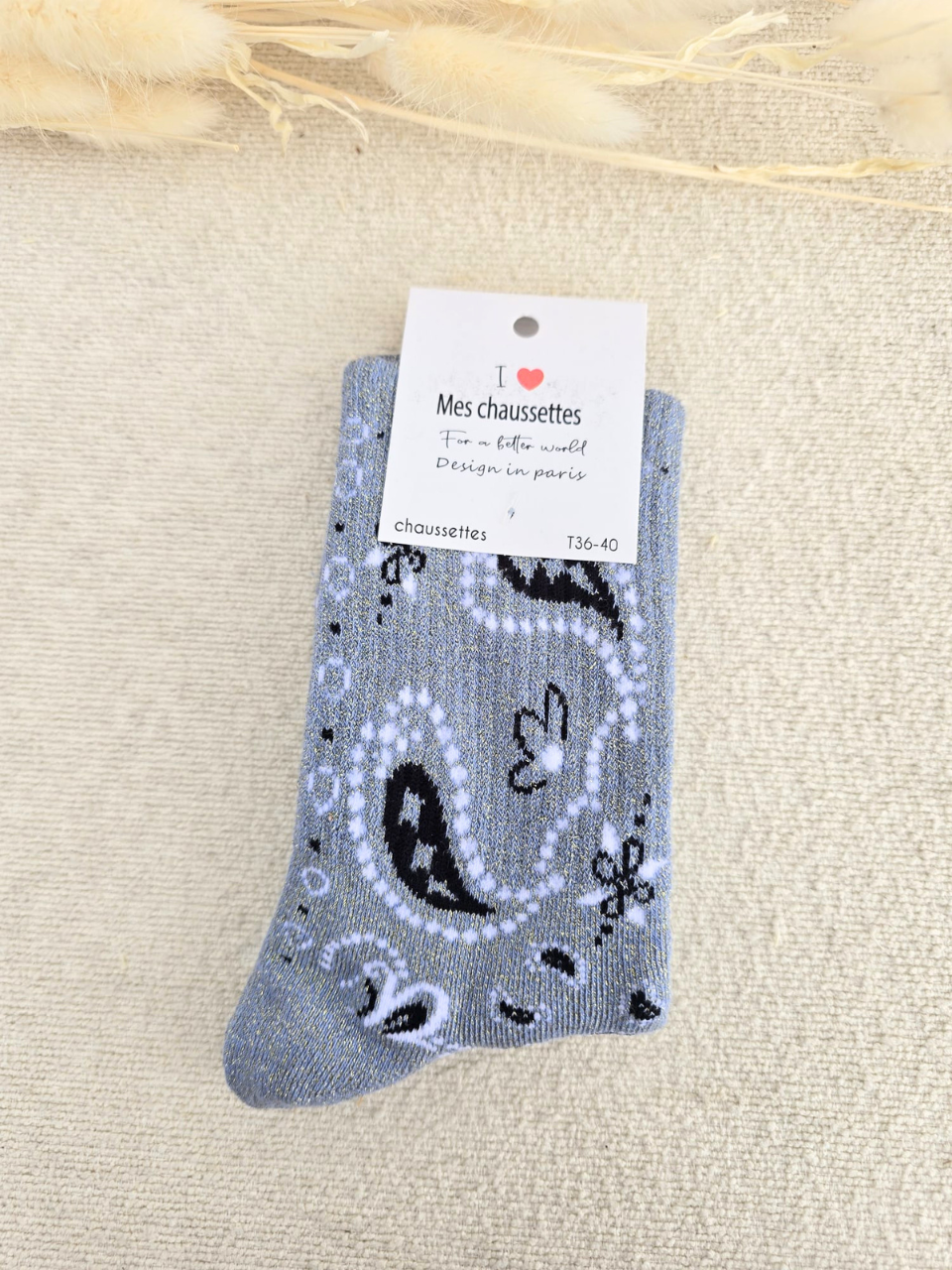Chaussettes femme motif bandana pailleté