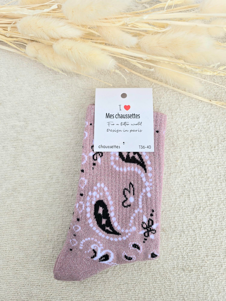Chaussettes femme motif bandana pailleté