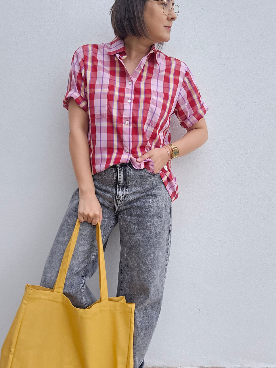 look chemise à carreaux femme été