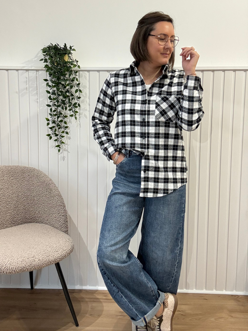 Chemise à carreaux noir et blanc en flanelle de coton Kilky