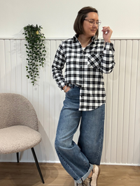 Chemise à carreaux noir et blanc en flanelle de coton Kilky