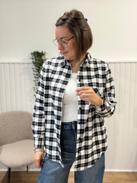 Chemise à carreaux noir et blanc en flanelle de coton Kilky