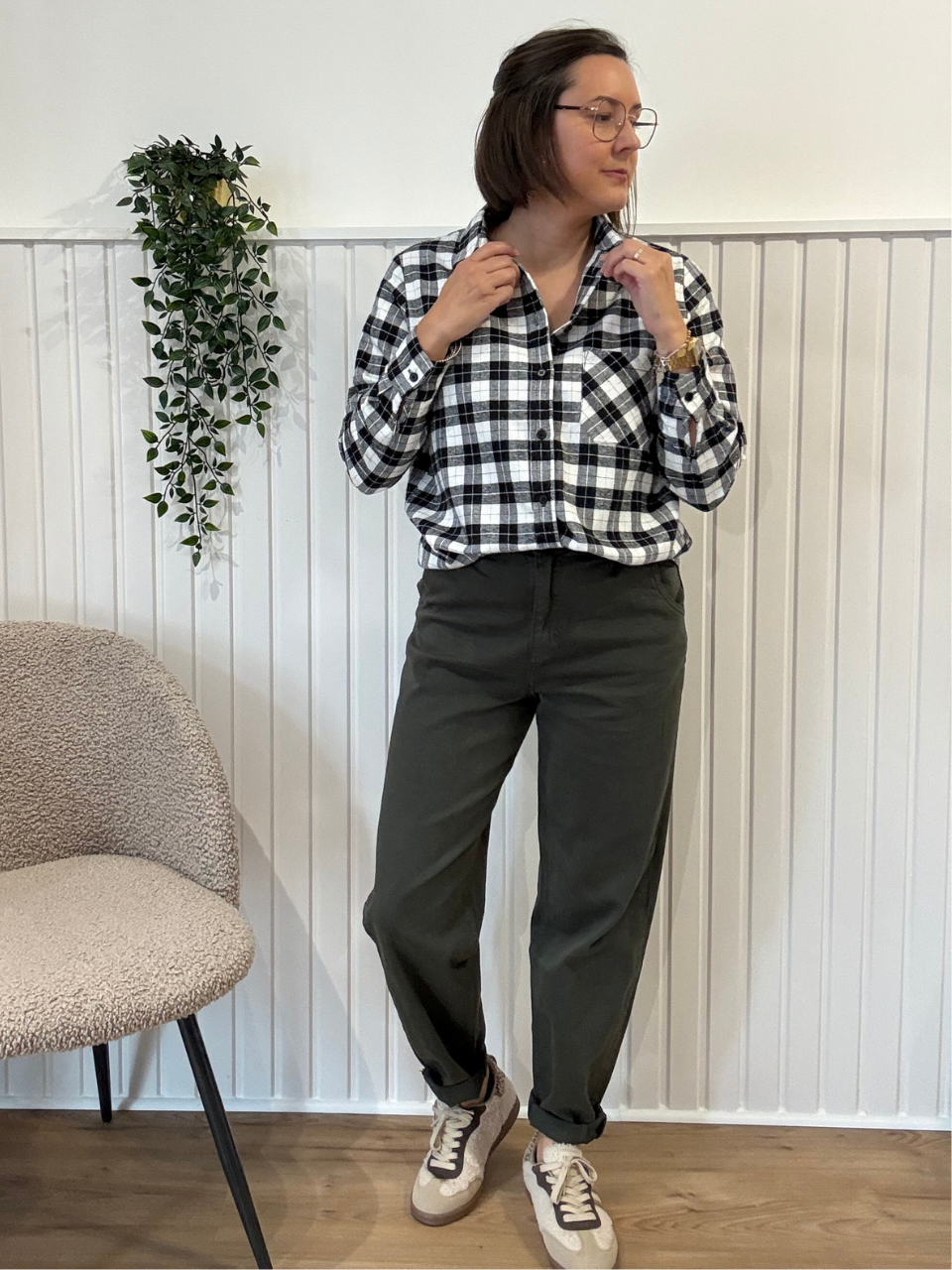 Chemise à carreaux noir et blanc en flanelle de coton Kilky