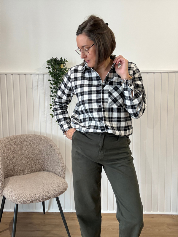 Chemise à carreaux noir et blanc en flanelle de coton Kilky