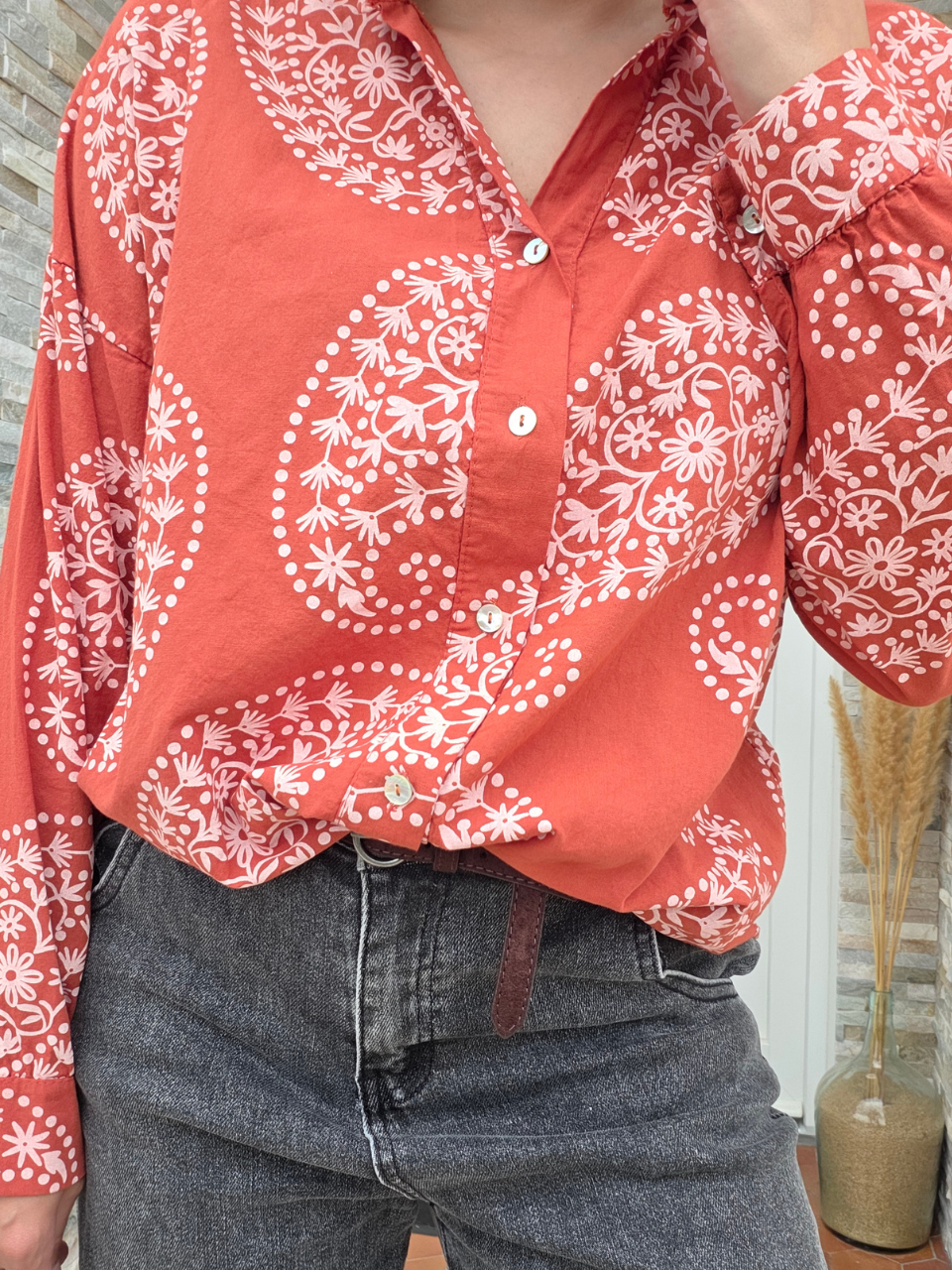 Chemise femme motif cachemire en coton