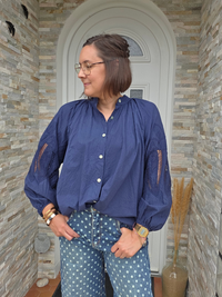 Blouse brodée marine femme
