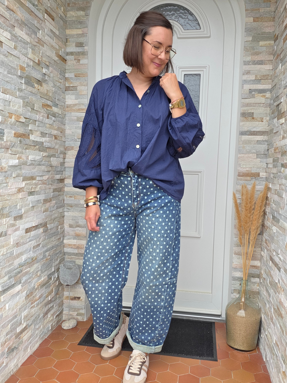Look blouse marine et jean barrel