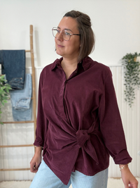 Chemise en velours côtelé bordeaux femme à nouer