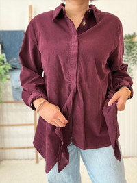 Chemise en velours côtelé bordeaux femme à nouer