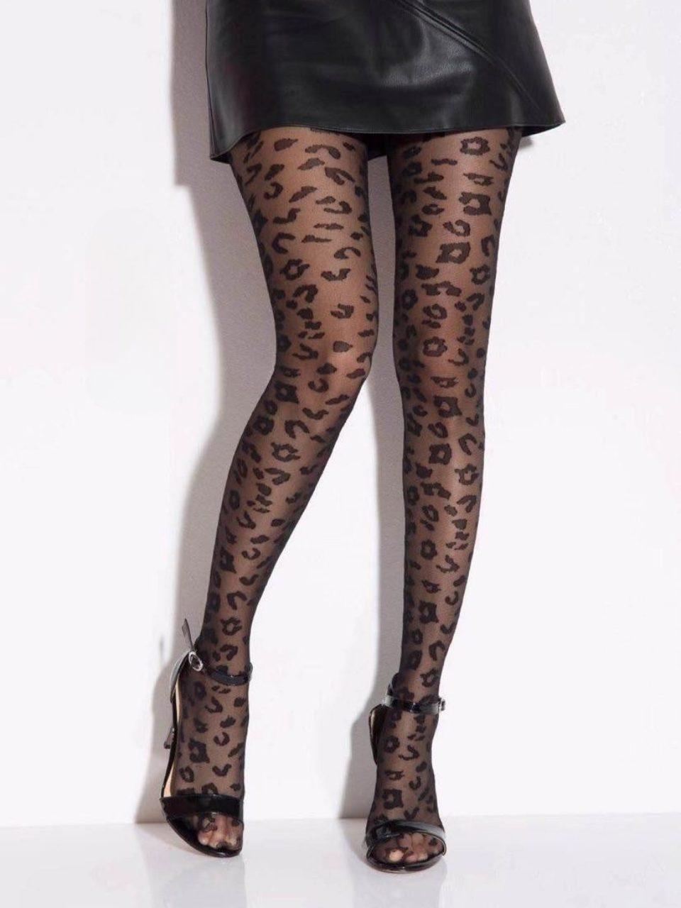 Collants noirs motif léopard