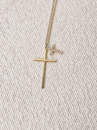 Collier double croix doré femme – Acier inoxydable avec strass