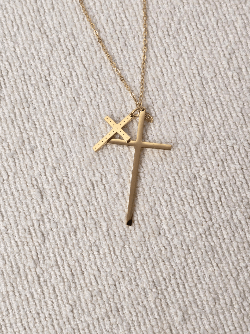 Collier double croix doré femme – Acier inoxydable avec strass