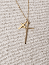 Collier double croix doré femme – Acier inoxydable avec strass