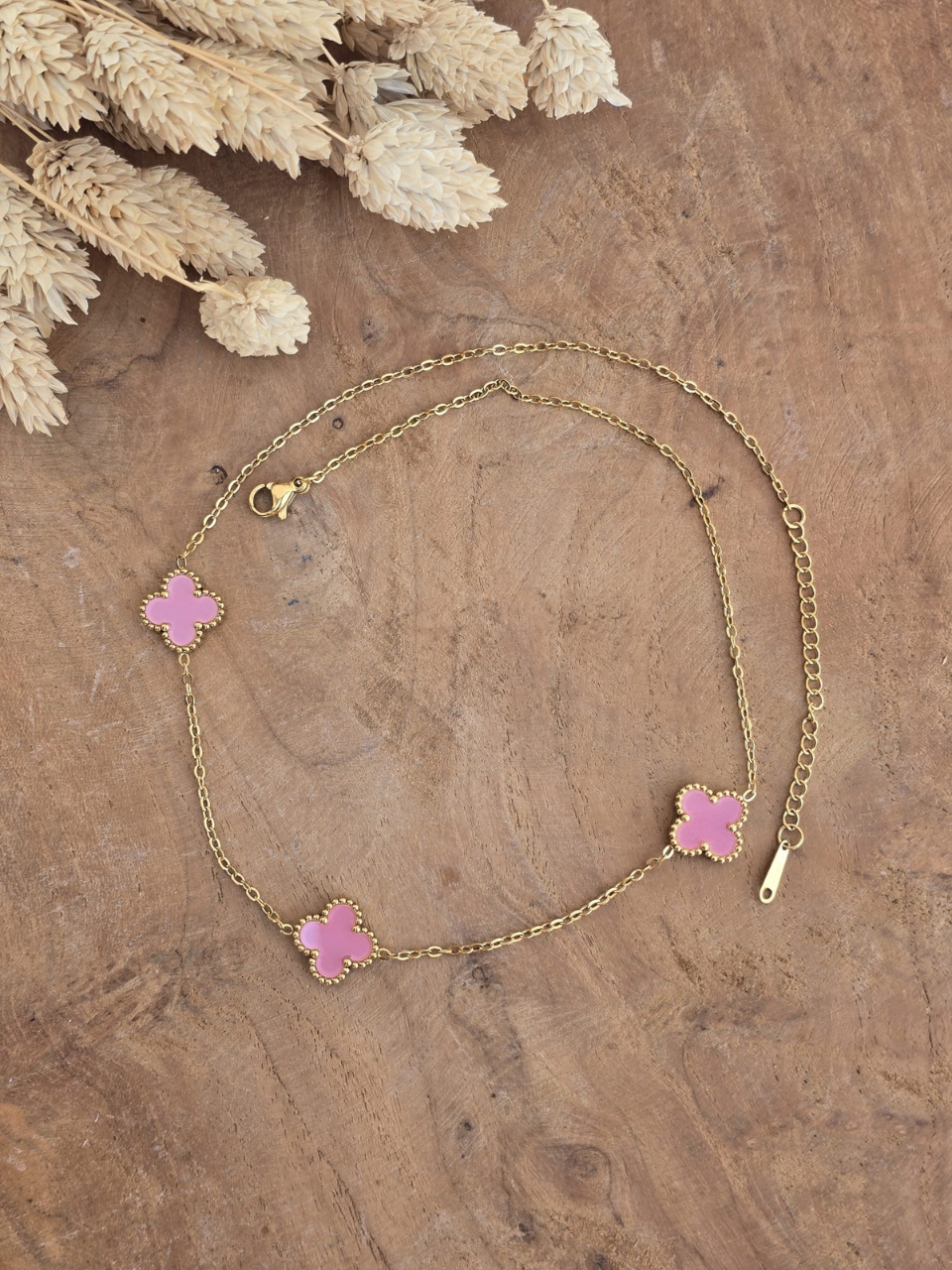 Collier fleurs en émail coloré en acier inoxydable doré