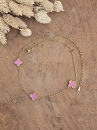 Collier fleurs en émail coloré en acier inoxydable doré