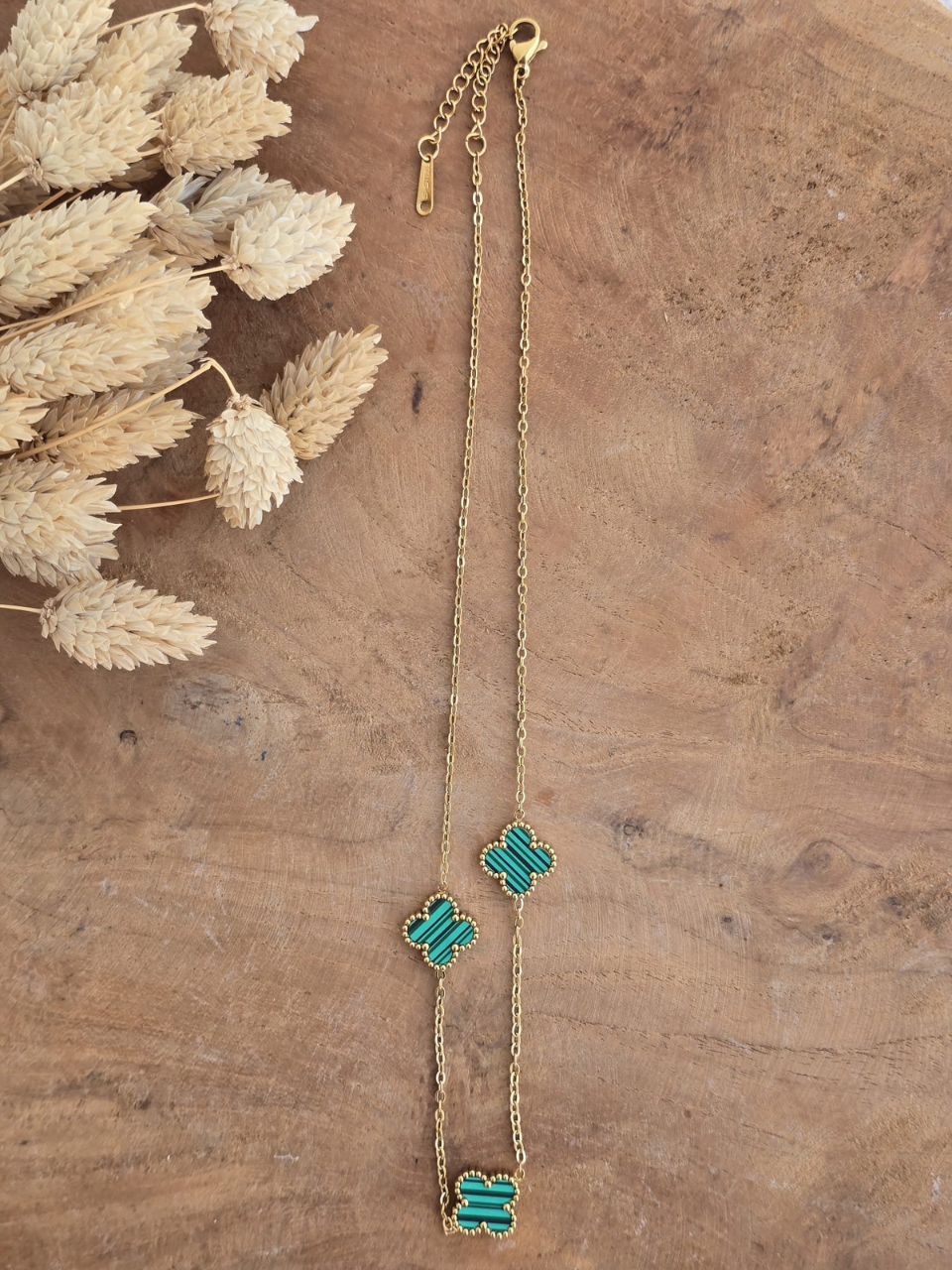 Collier fleurs en émail coloré en acier inoxydable doré