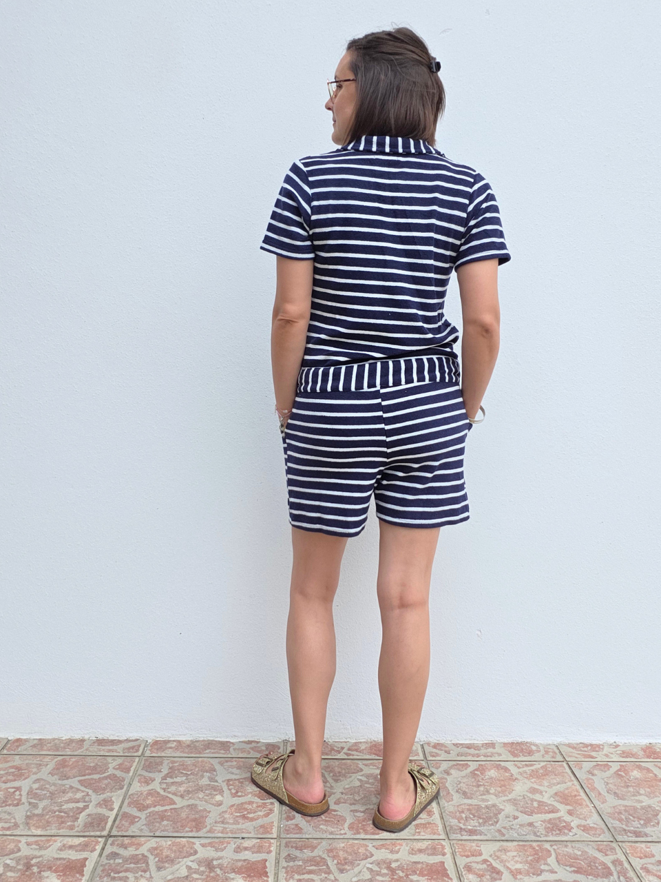 Combinaison short éponge rayée marine & blanche Love By MD