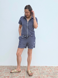 Combinaison short éponge rayée marine & blanche Love By MD