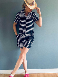 Combinaison short éponge rayée marine & blanche Love By MD