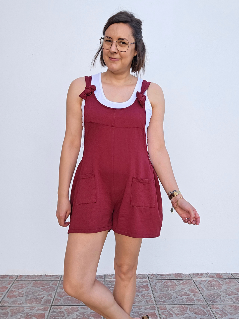 Salopette short avec débardeur inclus – vert d'eau ou bordeaux