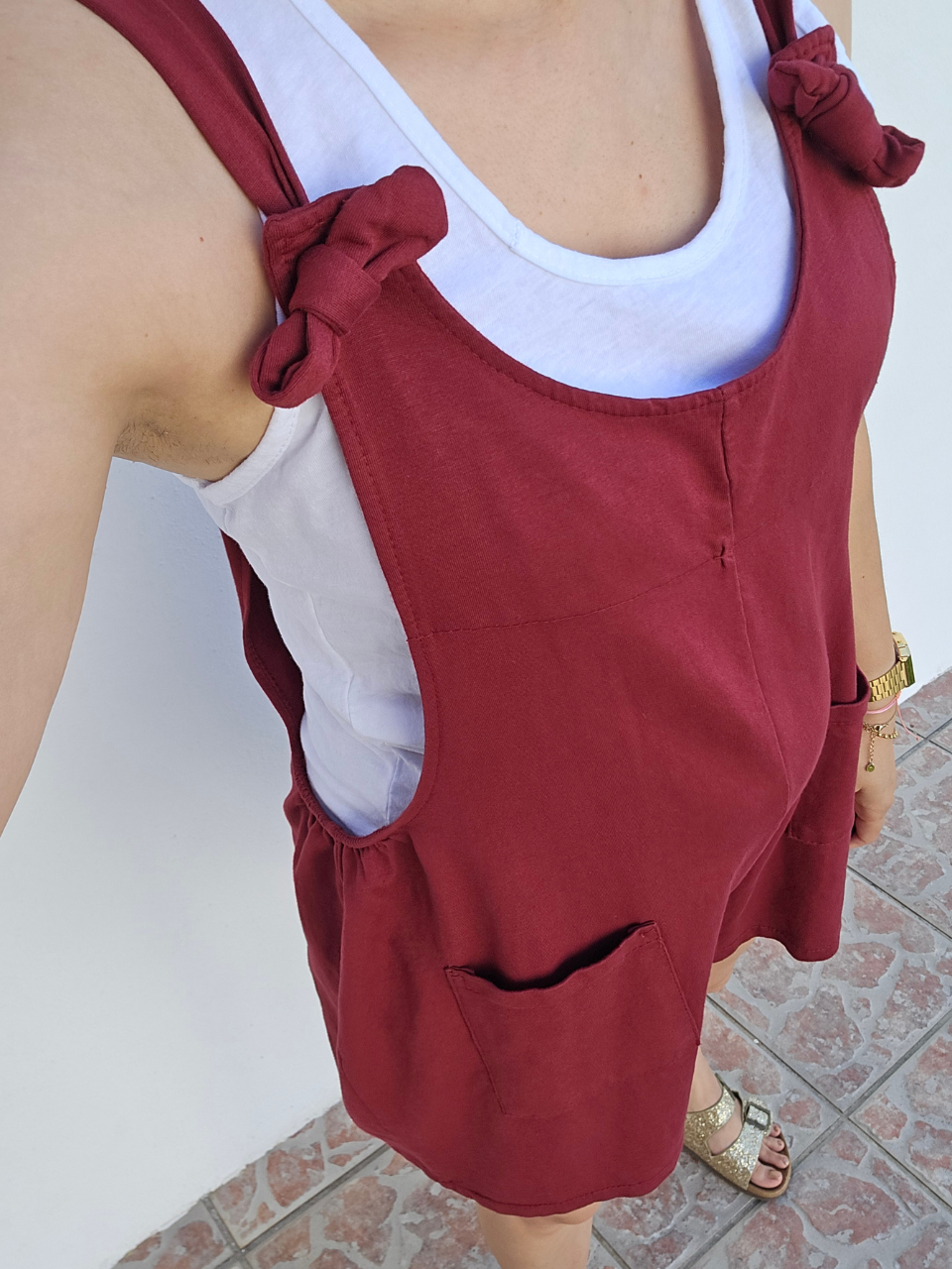 Salopette short avec débardeur inclus – vert d'eau ou bordeaux