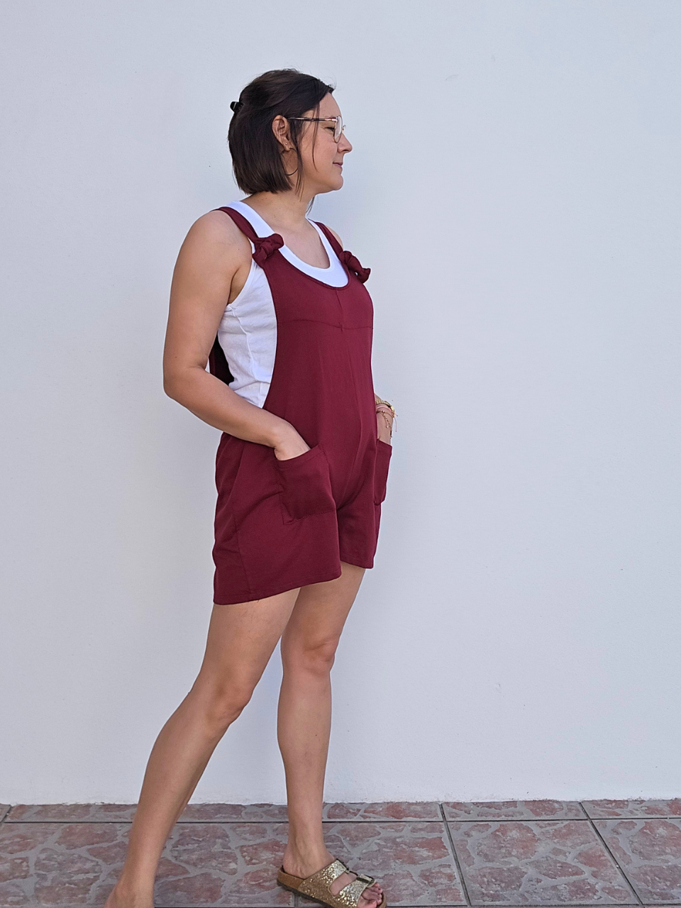Salopette short avec débardeur inclus – vert d'eau ou bordeaux
