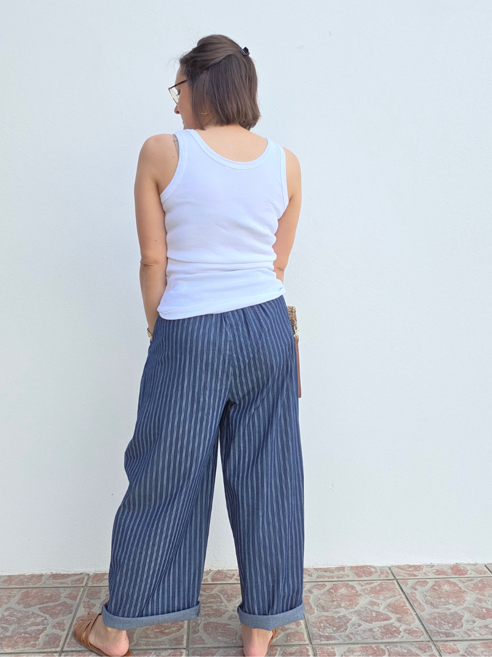 Débardeur côtelé ajusté bord franc – blanc ou vert – taille unique