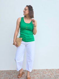 Débardeur côtelé ajusté bord franc – blanc ou vert – taille unique