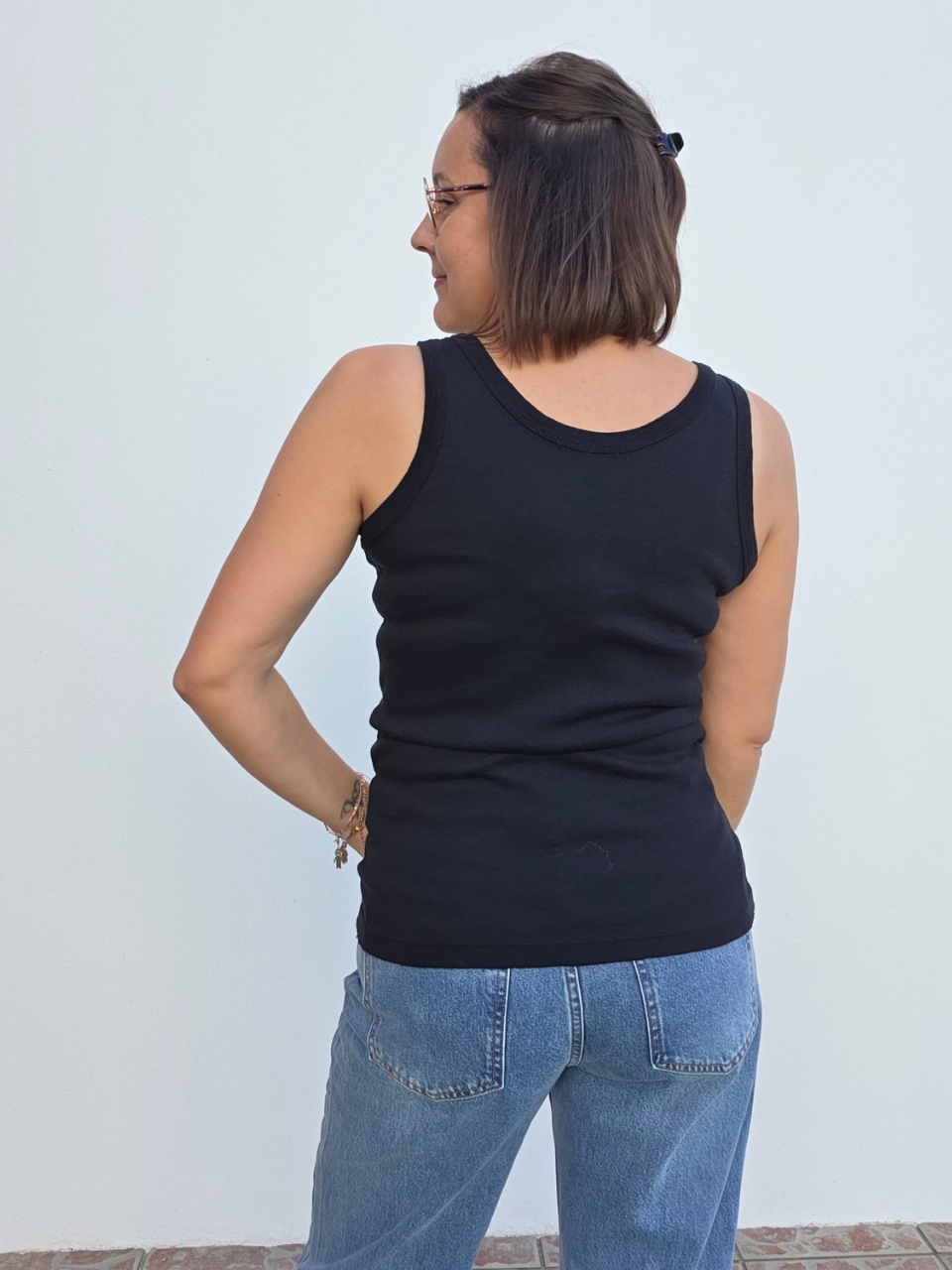 Débardeur noir côtelé femme taille unique