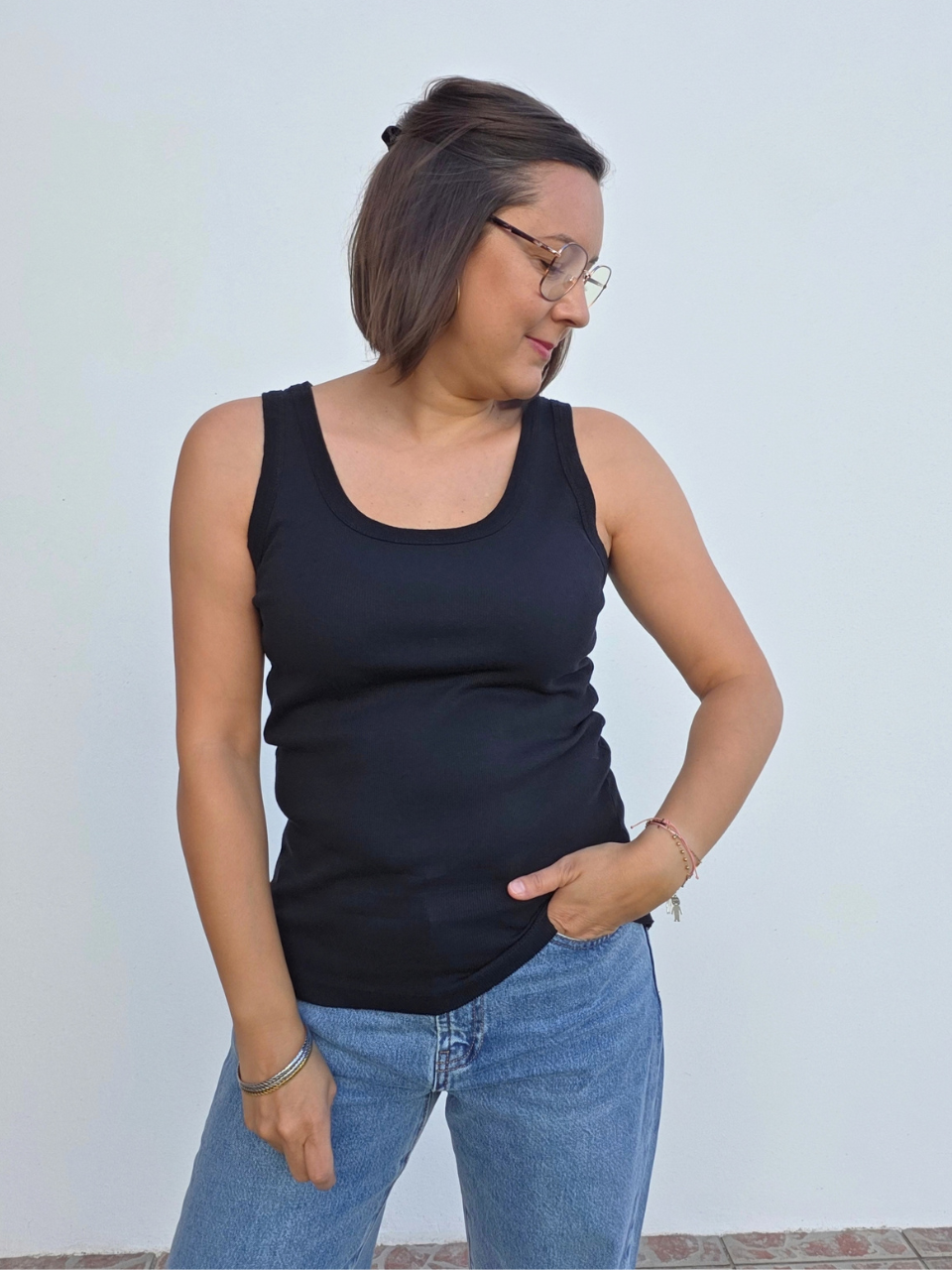 Débardeur noir côtelé femme taille unique