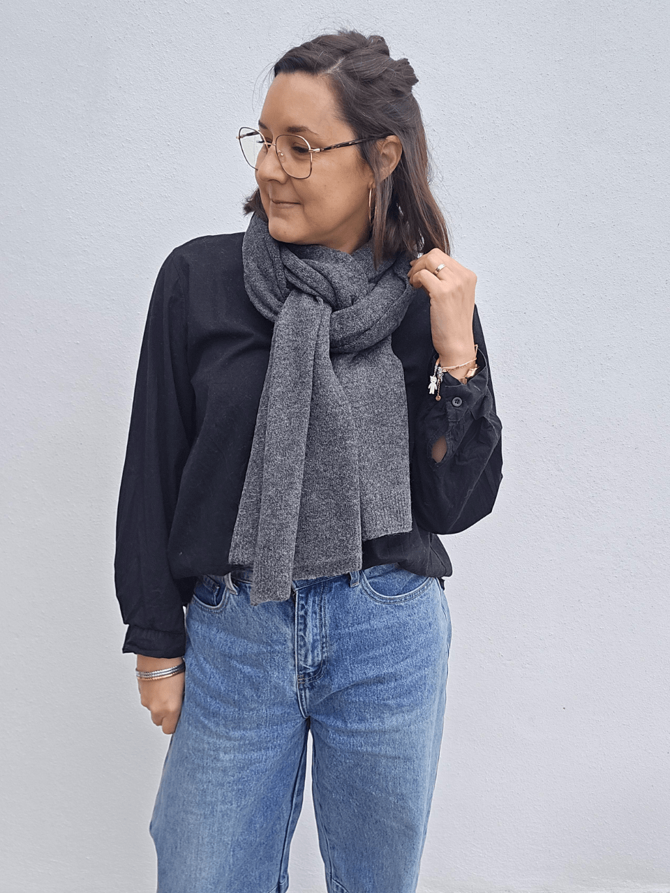 Écharpe 100 % laine beige ou grise