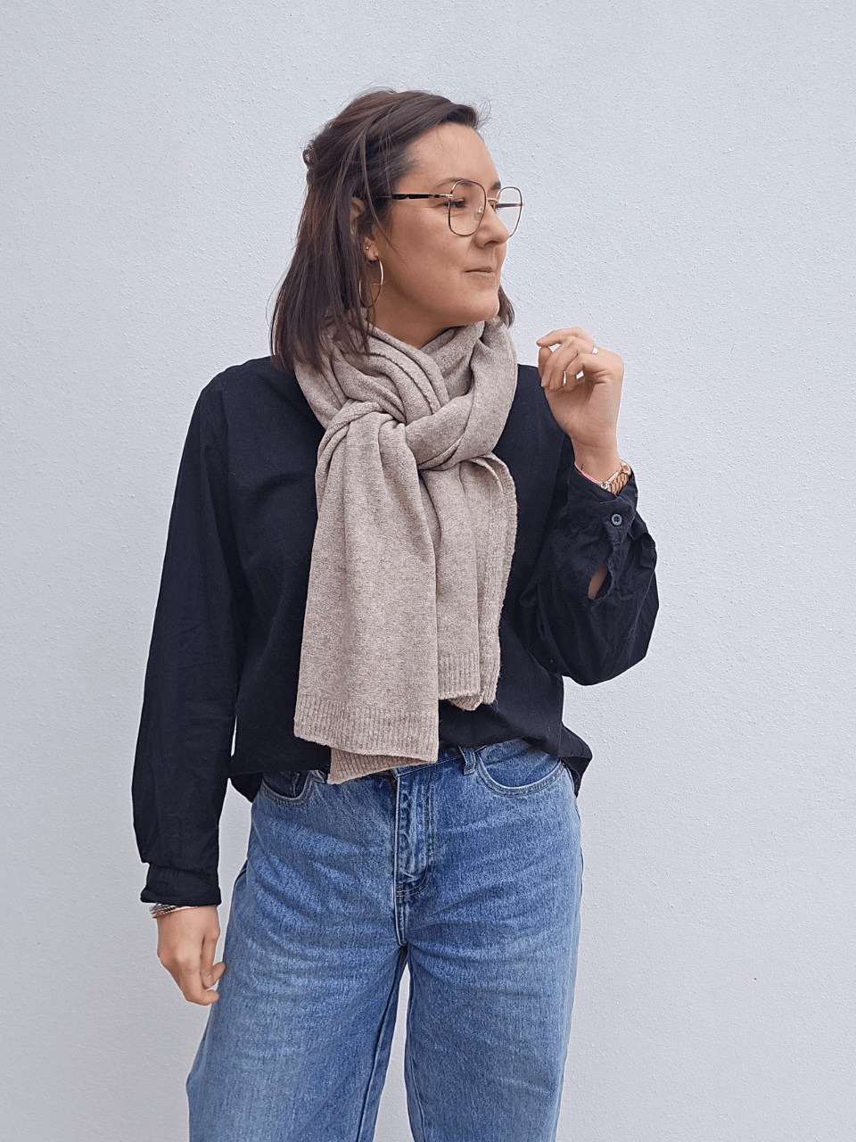 Écharpe 100 % laine beige ou grise