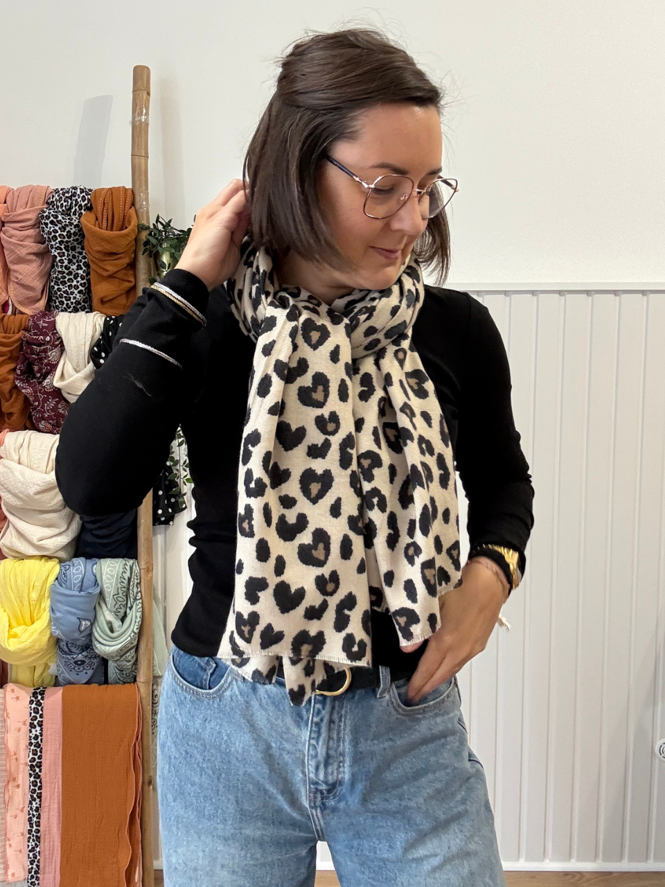 Echarpe léopard femme en viscose et laine – 3 coloris