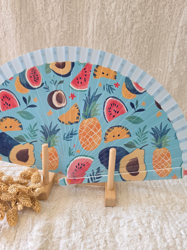 Éventail imprimé fruit et léopard – 10 modèles colorés