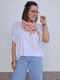 Foulard triangle léopard en gaze de coton – Rose ou camel/rose
