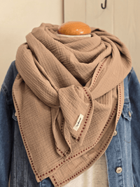 Foulard gaze de coton taupe – Création artisanale Mellinette