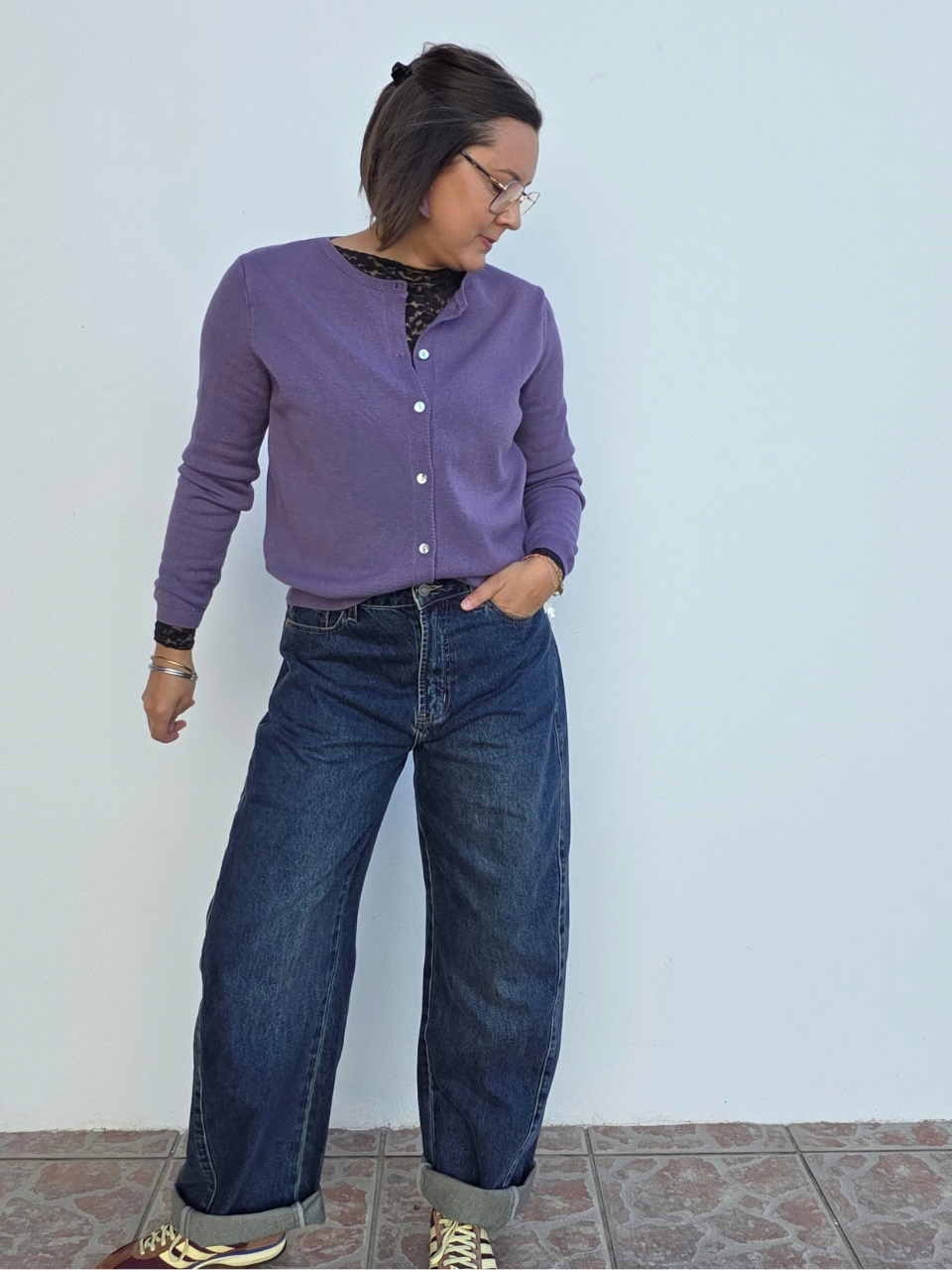 Look gilet violet femme