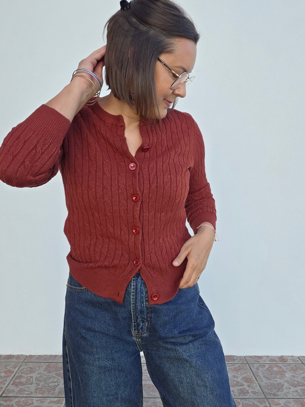 Gilet maille torsadé terracotta