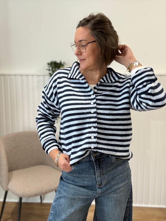 Gilet rayé bleu et marine boutonné Jubylee